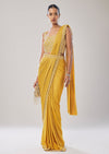 Yellow Ready Pleated Saree With Belt