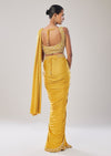 Yellow Ready Pleated Saree With Belt