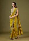 Yellow Ready Pleated Saree With Mirror Embellished Blouse