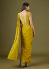 Yellow Ready Pleated Saree With Mirror Embellished Blouse